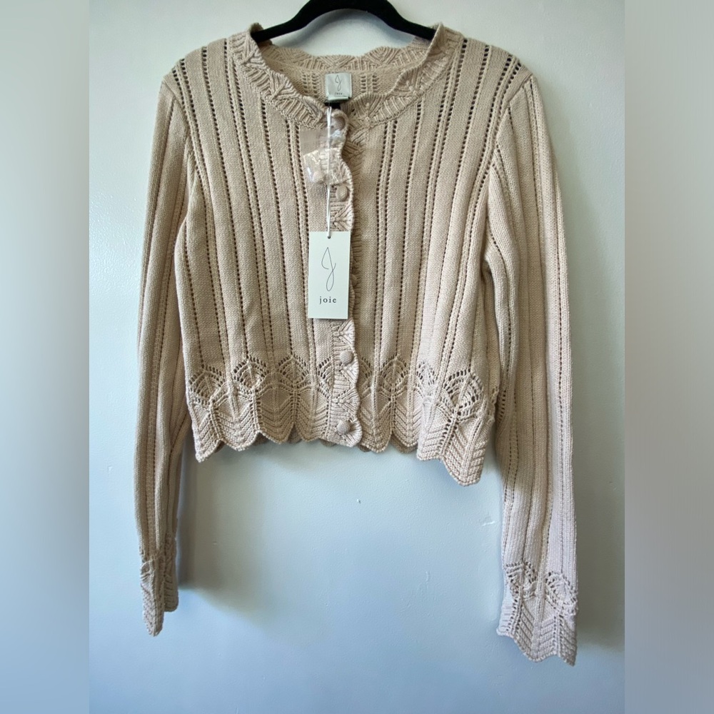 Joie Open-Knit Crochet-Inspired Cardigan Sweater Beige M NWT - Picture 5 of 14